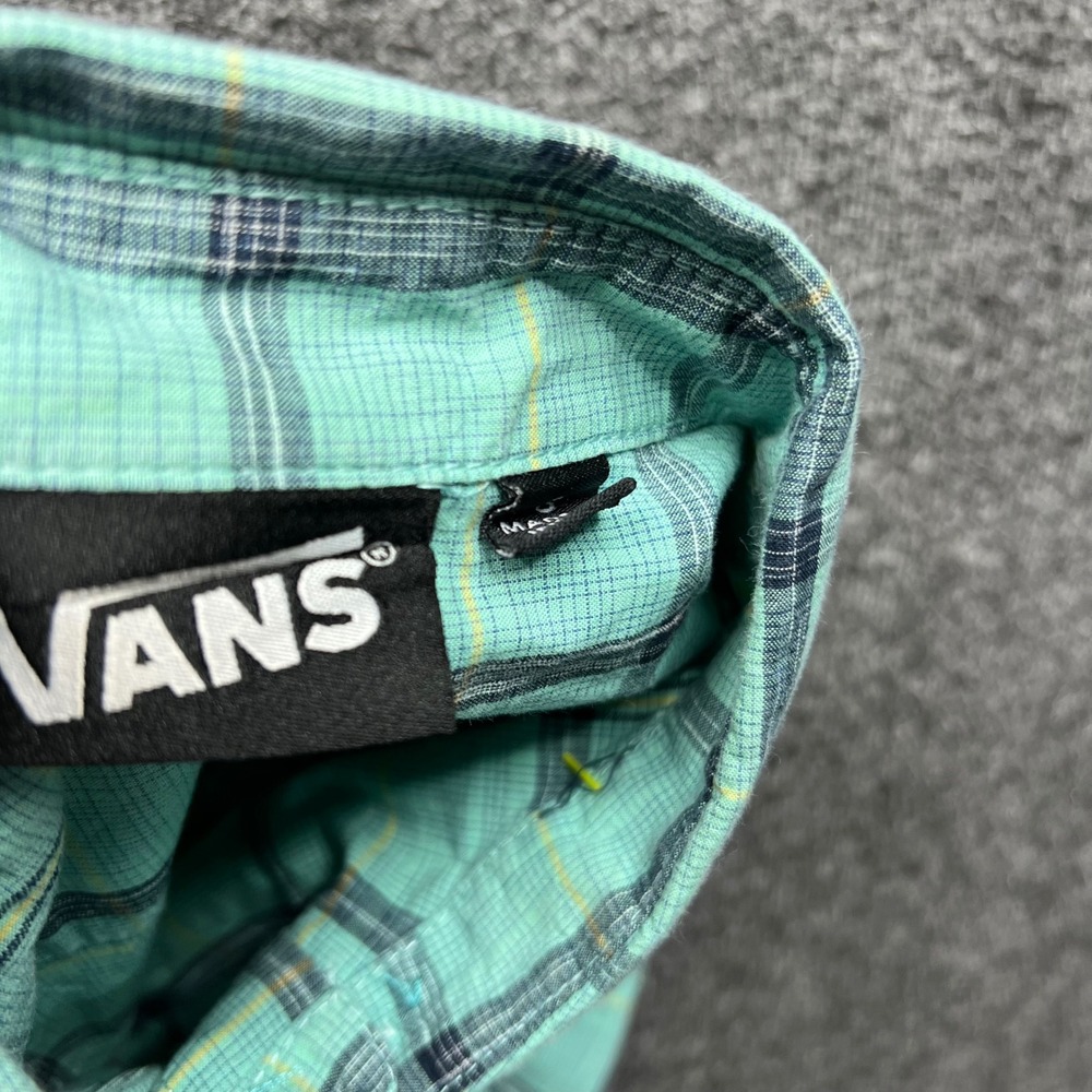 Vans Shirt Mens Small Turquoise Plaid Button Down Short Sleeve Cotton VN-ORTIPBL - Picture 11 of 15